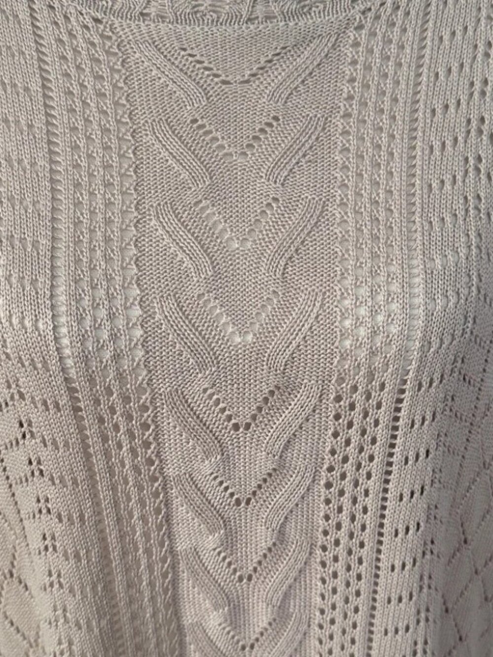 Women’s Pointelle Crochet Cable Lace Sleeve Sweater "NWOT" TAN Size L - Picture 7 of 7
